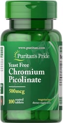 Puritan's Pride Chromium Picolinate 500 Mcg Yeast Free 100 Count