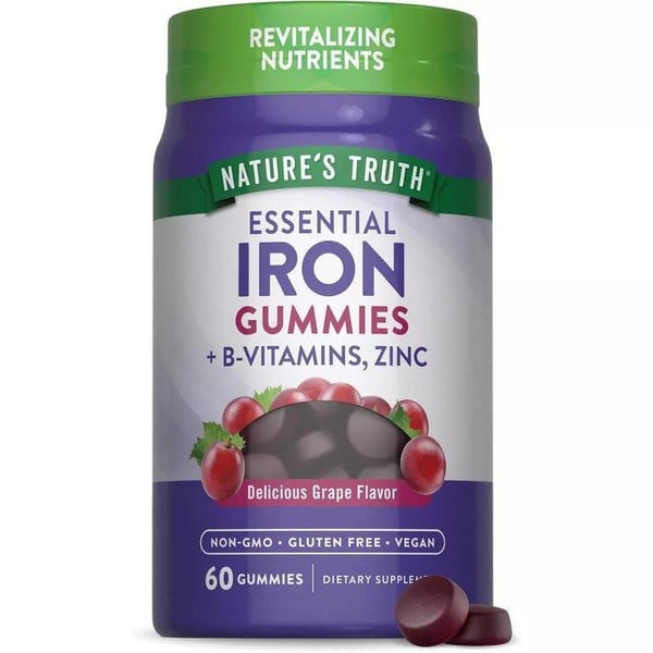 Nature’s Truth Iron plus B Vitamins and Zinc Gummies Grape Flavor for Energy and Immune Support, 60 Count