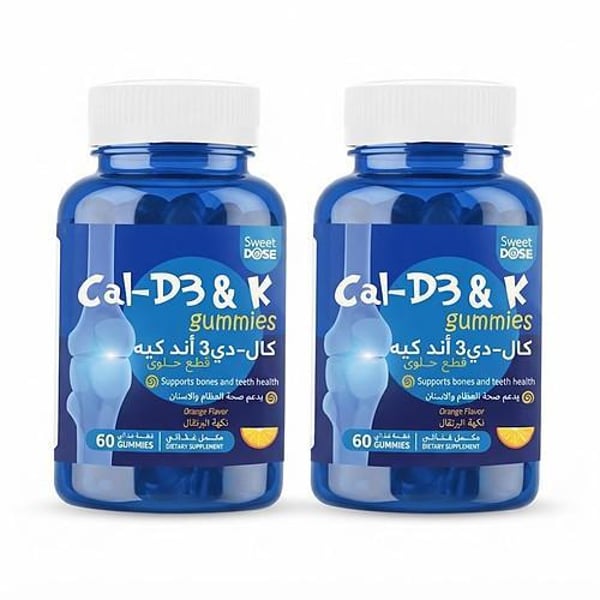 Sweet Dose Cal-D3 & K Gummies Orange Flavor 60 Gummies - Promo Pack 1+1 Free